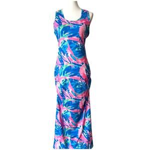 Maxi Dress Large Tropical UPF 50 Resortwear Dress Preppy Boho Vacation Cruise